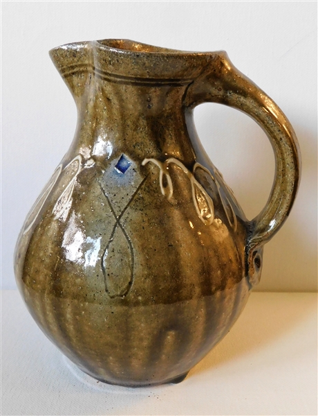 Mark Hewitt NC Pottery Pitcher 7 1/4" tall - Blue Diamond Details and Loops