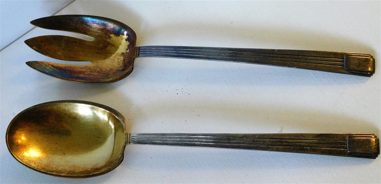 Large Tiffany and Co. Sterling Silver Salad Set - 10 1/8" Long - Gold Washed  Ends