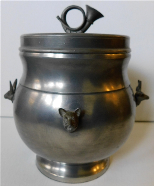 Pewter Tobacco Humidor with Horn on Lid and Animals All Around - 6" tall 