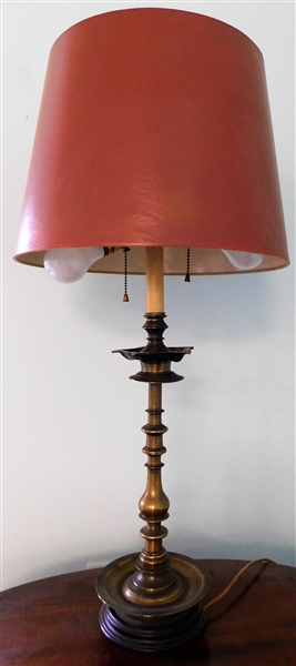 Very Heavy Brass Double Light Table Lamp - 31" tall - Glass Shade at Top 