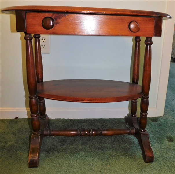 Oval End Table with Single Dovetailed Drawer 26 1/2" tall 30" by 20" - 1 Knob is Damaged