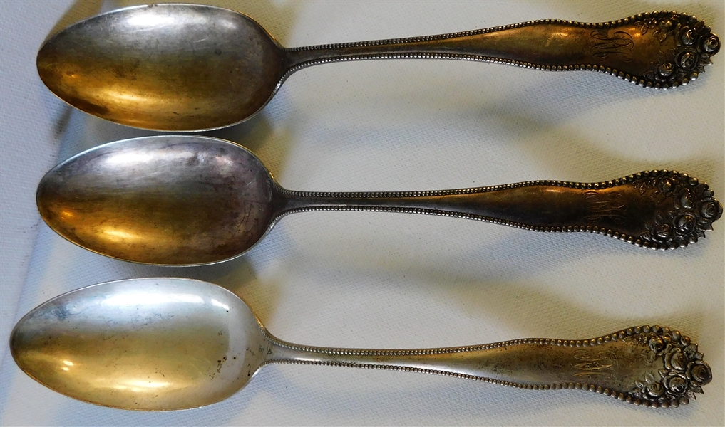 3 Large Sterling Silver Serving Spoons - 8 1/2" Long Monogrammed