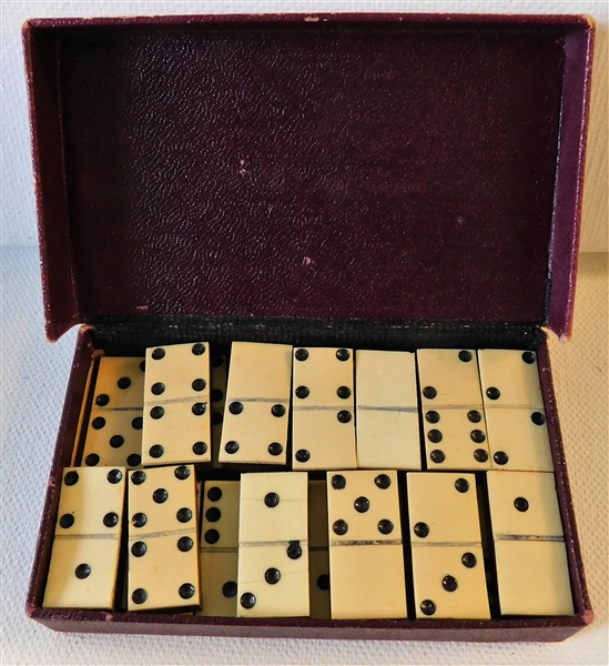 26 Miniature Wood and Ivory Dominoes in Original Box - 1" 