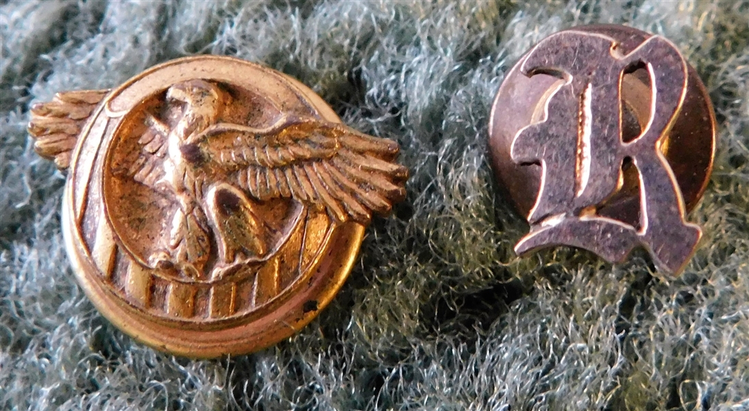 14kt Yellow Gold "R" Tie Tack and Button with Eagle 