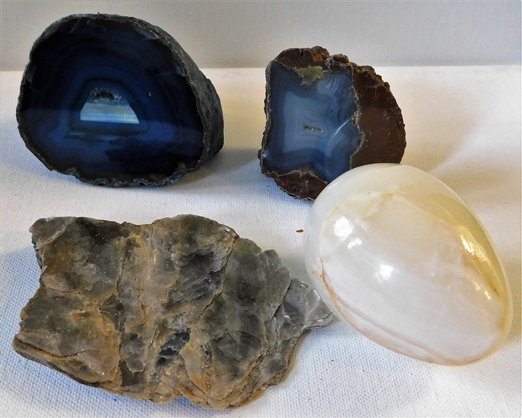 2 Agate Geodes, Stone Egg, and Micah Stone Piece - Geode is 3" Tall 