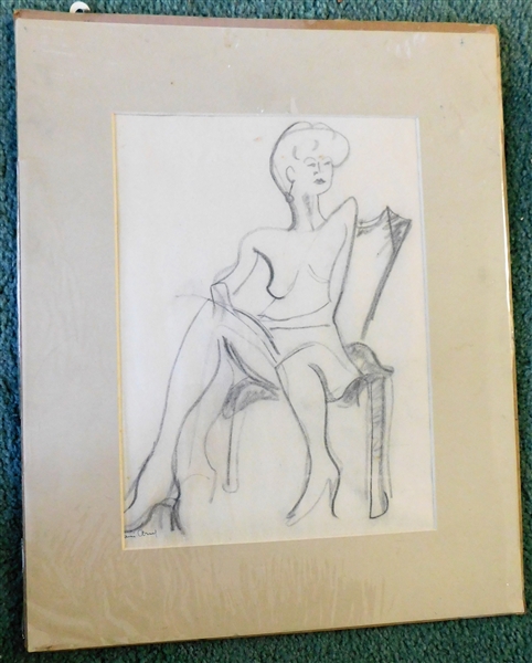 Pencil Drawing of Woman by Jeanie Arnel - Matted - 20" by 16"