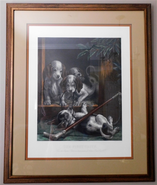 "The First Taste " Puppy Print - Nicely Framed and Double Matted - Frame Measures  39" by 32 1/2"