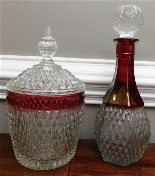 Ruby Flash Biscuit Jar and Decanter - 12" tall