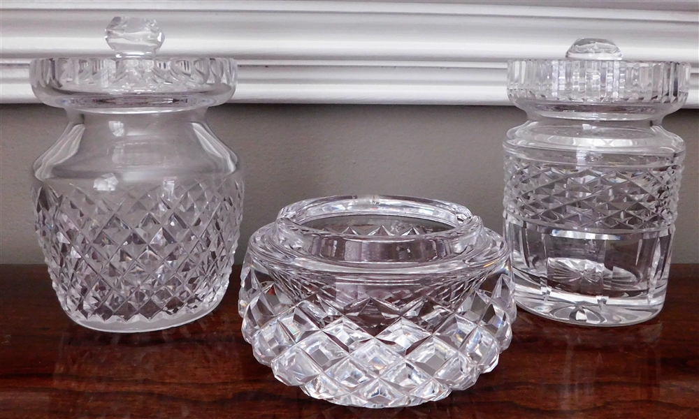 3 Pieces of Waterford Crystal - 2 Lidded Jars 4 1/4" and Ashtray 