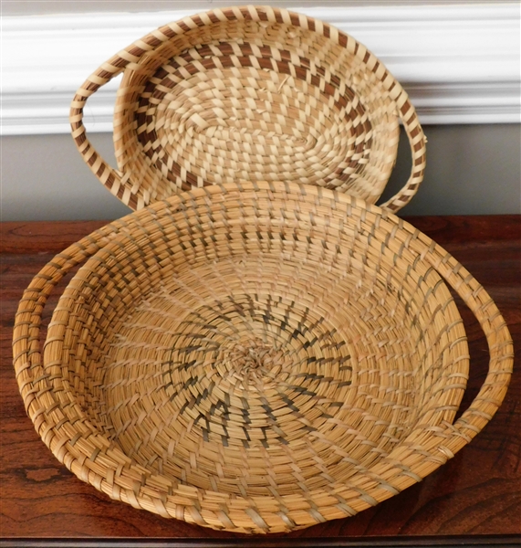 2 Handmade Pine straw Baskets - 12" and 9"
