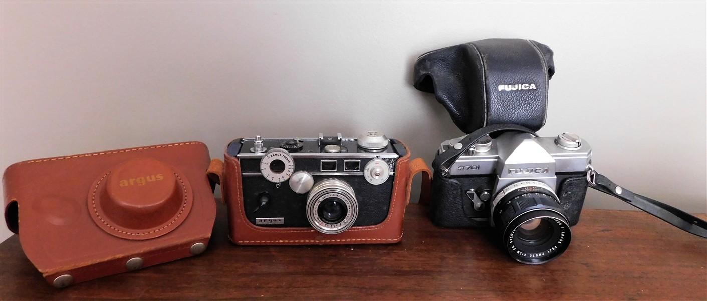 Argus Camera in Leather Case and Fujica ST 701 Camera with Fujinon Lens