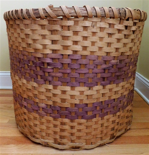 Outstanding Huge Cherokee Indian Basket - Oak Split with Dyed Details  