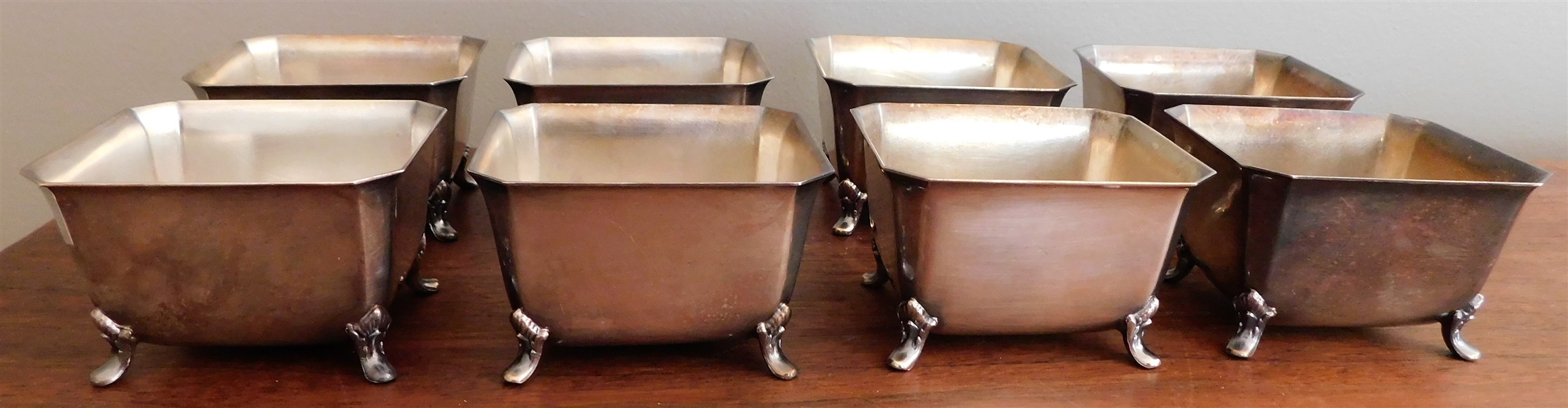 8 Footed Silverplate Small Bowls 1 3/4" Tall 3" by 2 3/4"