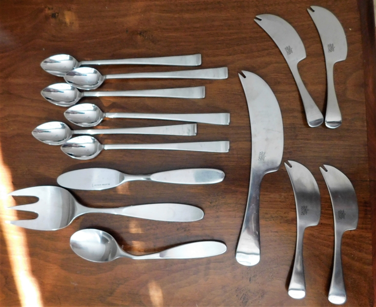 14 Pieces of Stainless Flatware including Dansk Cheese Knives and Lauffler Spoon, Fork, and Knife