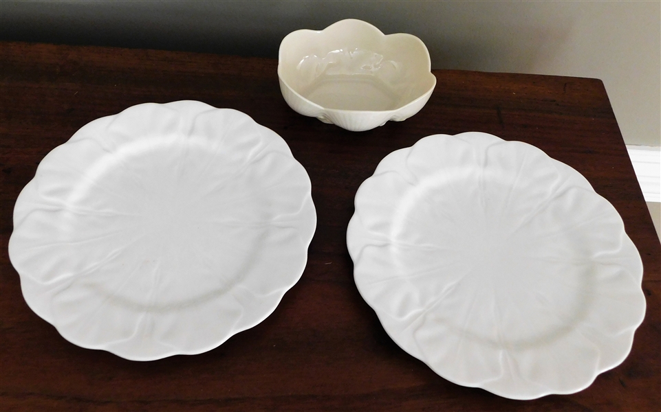 Belleek Bowl 5" Across and 2 Aynsley Plates 8"