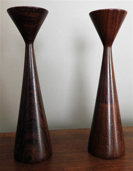 Pair of Wood Candle Sticks - Mid Century Modern Design - 8" tall