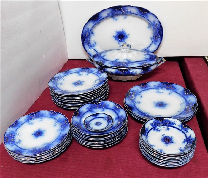 36 Pieces of Alfred Meakin Flow Blue China - Not Damaged -Also including Pieces with Some Damage - Pictured Separately / Not Counted