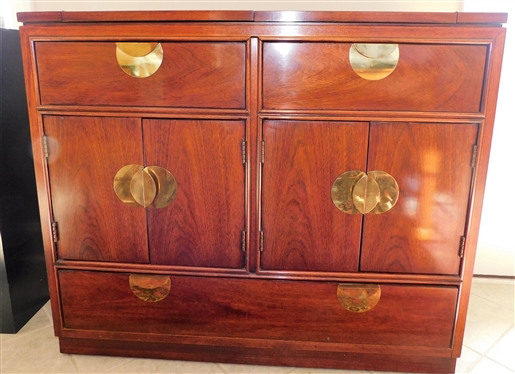 Thomasville Server with Round Brass Pulls - Top Surface Opens - Dovetailed Drawers at Top and Bottom 36 1/2" tall 43" by 18"