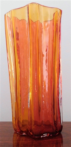 Artist Signed Red, Pink, and Orange Art Glass Vase - 9 1/4" tall 4 1/2" Wide