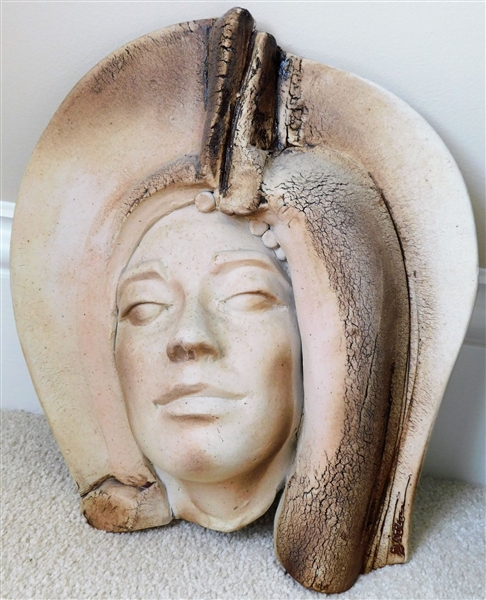 Artist Signed Stevens Ceramic Face Plaque - 12" tall by 11" Across