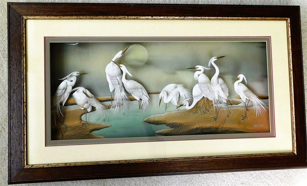 Artist Signed Paper Sculpture by Yun Shan - In Nice Shadow Box Frame - Information on Reverse - Frame Measures 19 1/2" by 32 1/2" - 2 1/4" Deep