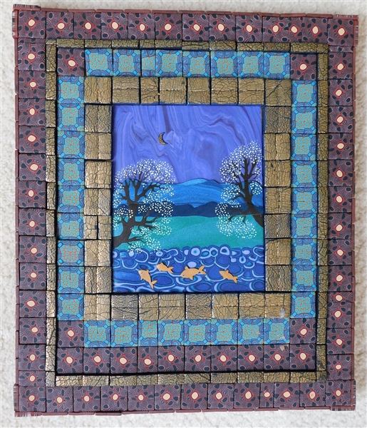 "Fishes at Dusk" by Bobby Wells Mosaic Tile Plaque - Measures 12" by 10 1/4"