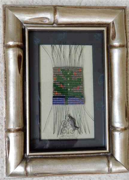 "Strength" Bead Work - Framed in Nice Bamboo Style Frame - Frame Measures 8" by 6"