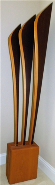 Wooden Inlaid Sculpture - by Artist Ron Dekok Measures -  81 1/2" tall - Base Measures 15 1/2" 7 1/2" by 13 1/2" 