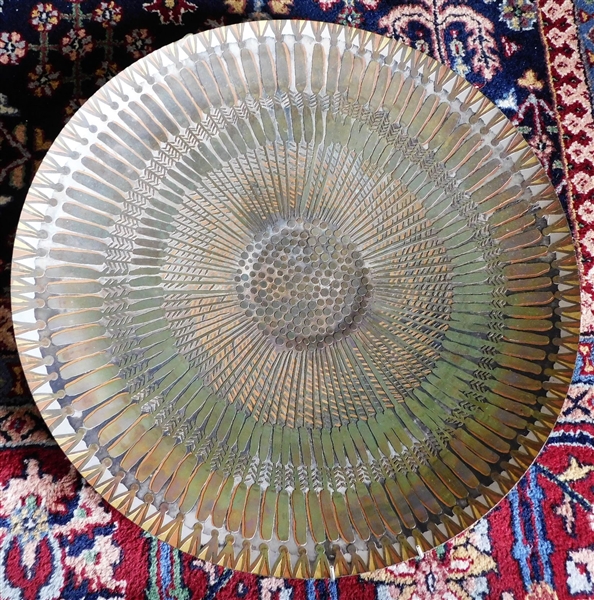 Round Brass Charger with Applied Flower Decoration - Measures - 18" Across