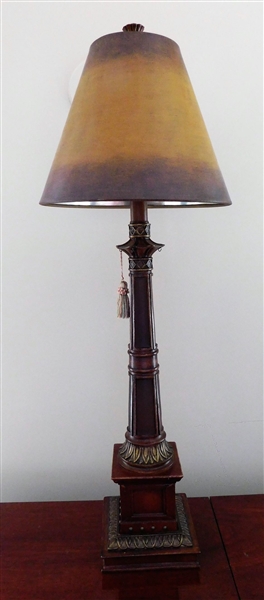 Wood with Leather Inlay Table Lamp - Nice Matching Shade - 30" Overall Height