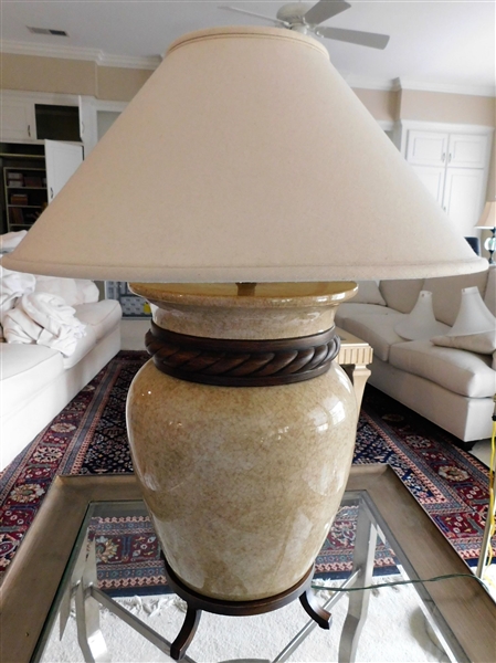 Large Crackle Finish Ceramic and Metal Table Lamp - Measures 32" tall 