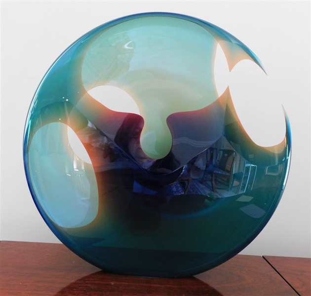 Peter Vanderlaan Art Glass Vase - Very Thin Glass - Artist Signed - 14 1/2" tall 15" Across