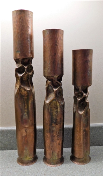 Group of 3 Mid Century Copper Candlesticks - by Thomas Roy Markusen - Signed RM "10" - Tallest Measures 16" Smallest 12 1/2"