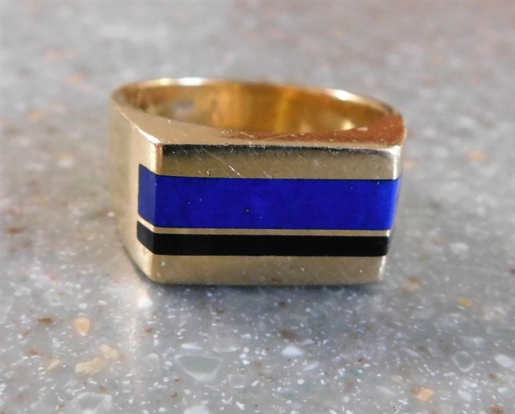 Marraccini Designs 14kt Yellow Gold Ring with Black Onyx and Blue Lapis Inlaid Stones