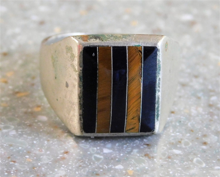 Sterling Silver Ring with Black Onyx and Tigers Eye Inlay