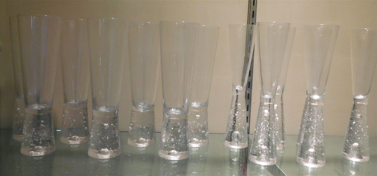 Great Glasses with Bubble and Threaded Stems - 7 Beer Glasses and 6 Champagne 