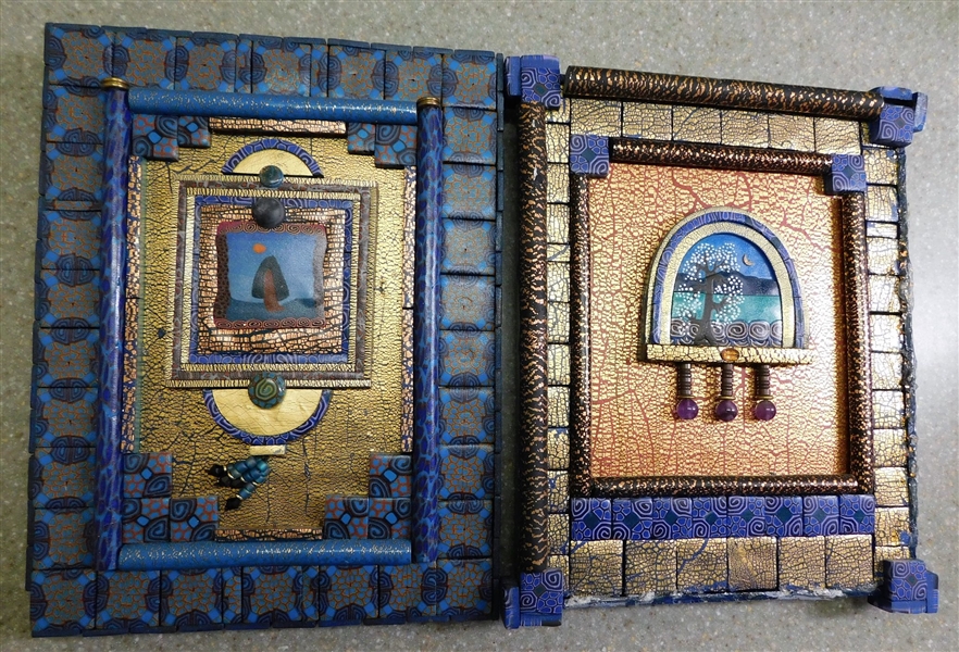 2 Mosaic Tile Plaques by Bobby Wells - "Power Spot II" - Trim Needs Gluing and "Power Spot XXIII" One Corner Tile is Missing - Both Measure 8" by 7"