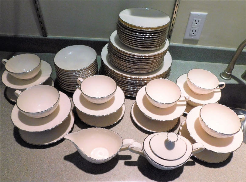 73 Piece Set of Lenox "Weatherly" China including 3 Sizes of Plates, 5 1/2" Berry Bowls, Cups & Saucers, Cream & Sugar. 