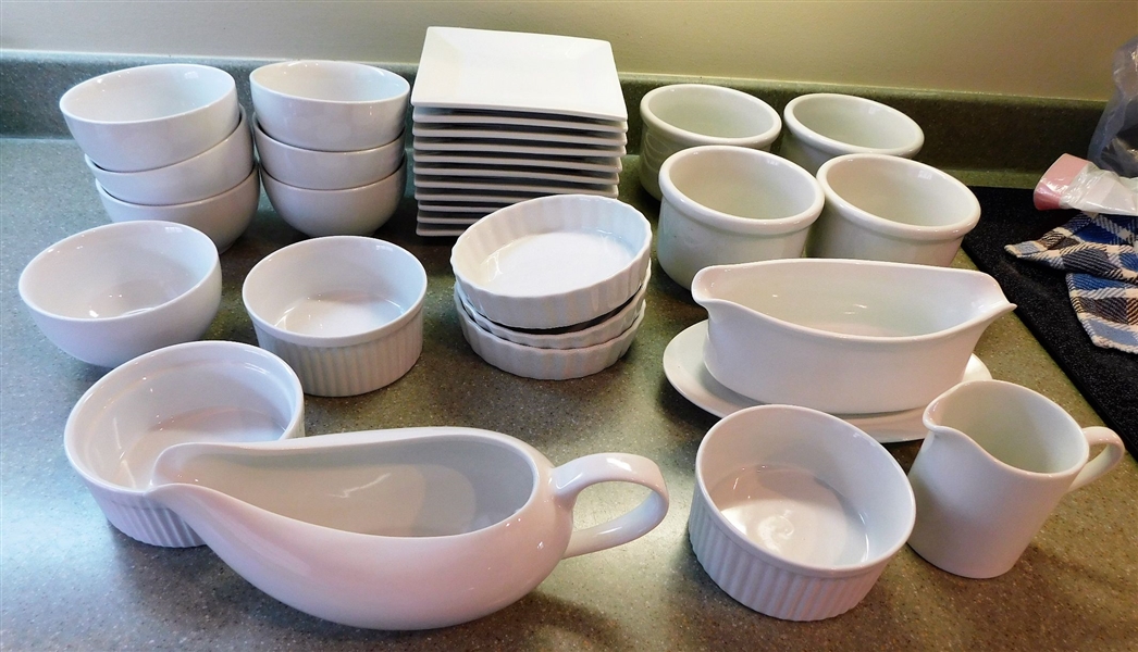 Lot of White China including Dansk, Crate and Barrell, and Pottery Barn 