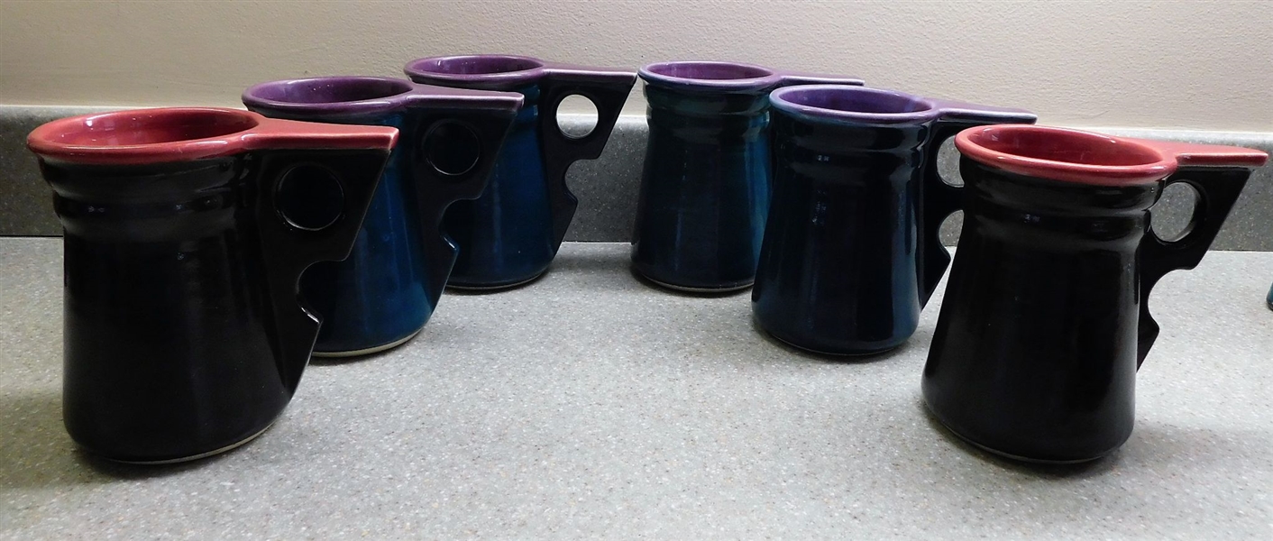 6 Art Pottery Mugs with Easy Hold Handles 