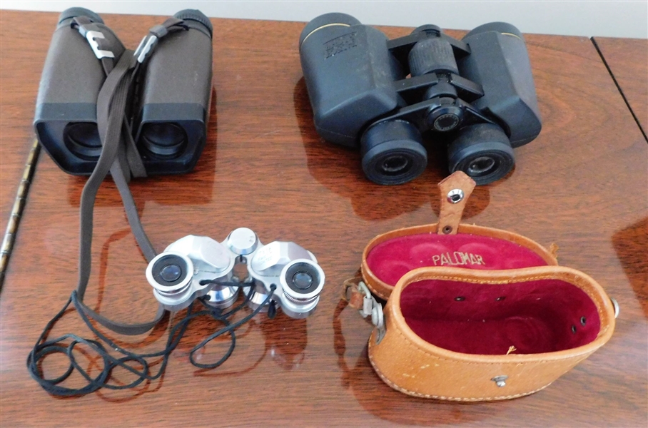 3 Binoculars including Nikon, Bausch and Lomb, and Palomar with Leather Case