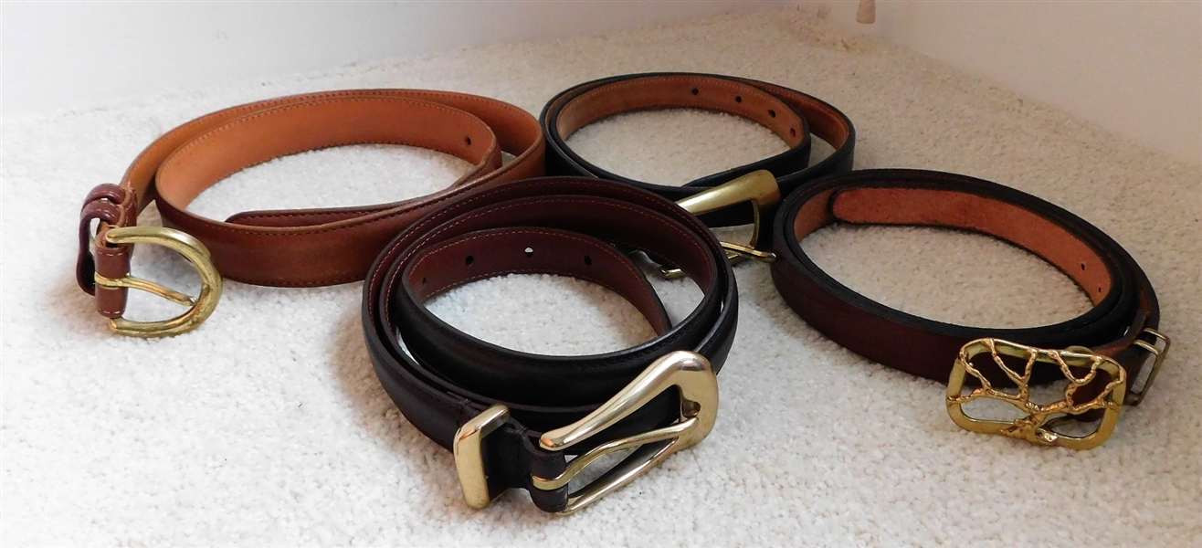 3 Womens Coach Belts Medium Navy and Tan, Large Brown and Other Leather Belt with Handmade Tree Belt Buckle