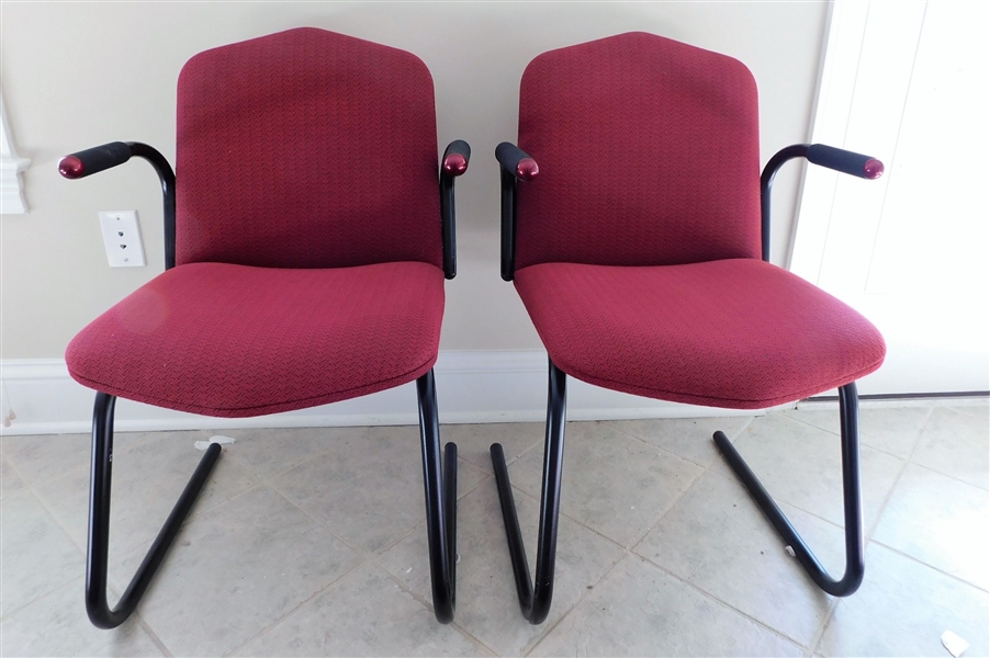 Pair of Nice Armed Office Chairs - Red Upholstery