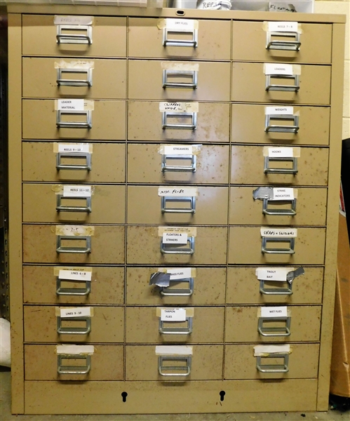 27 Drawer Metal Storage Cabinet - 38" tall 30 1/2" by 13"
