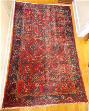 Oriental Runner - Red, Blue, and Tan - Worn - Measures 80" by 50"