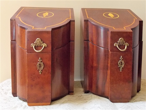 Pair of Shell Inlaid Knife Boxes - Measure 14" tall 9" by 10"