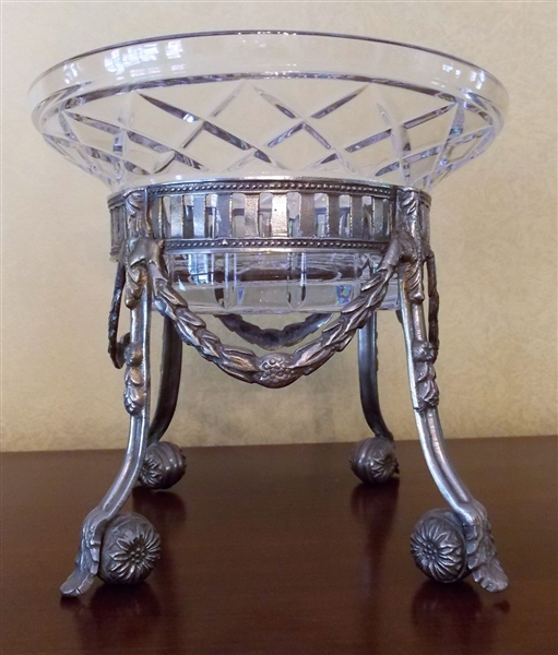 Crystal Bowl in Silverplate Stand - Measures 8" tall 9" Across
