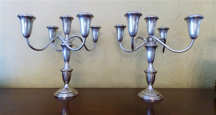 Pair of Empire Sterling Silver Weighted 5 Light Candle Sticks - Measuring 10" tall 8" Across
