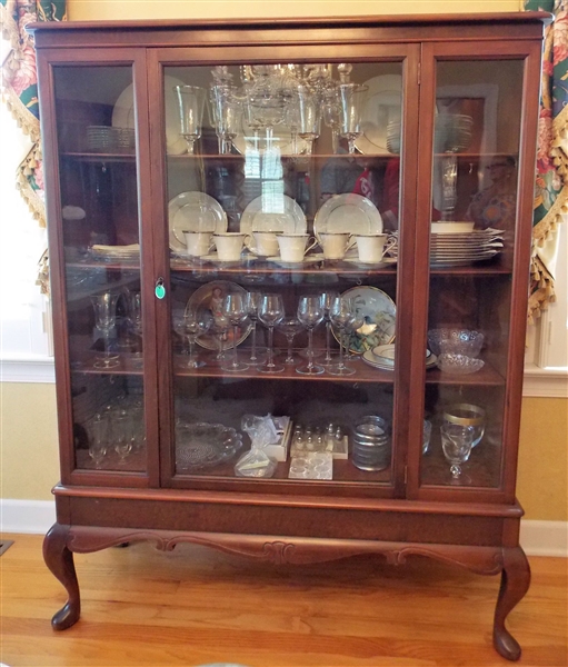 Queen Anne Style China Cabinet with Glass Door and Front - Measures 60" tall 46" by 15" - No Contents