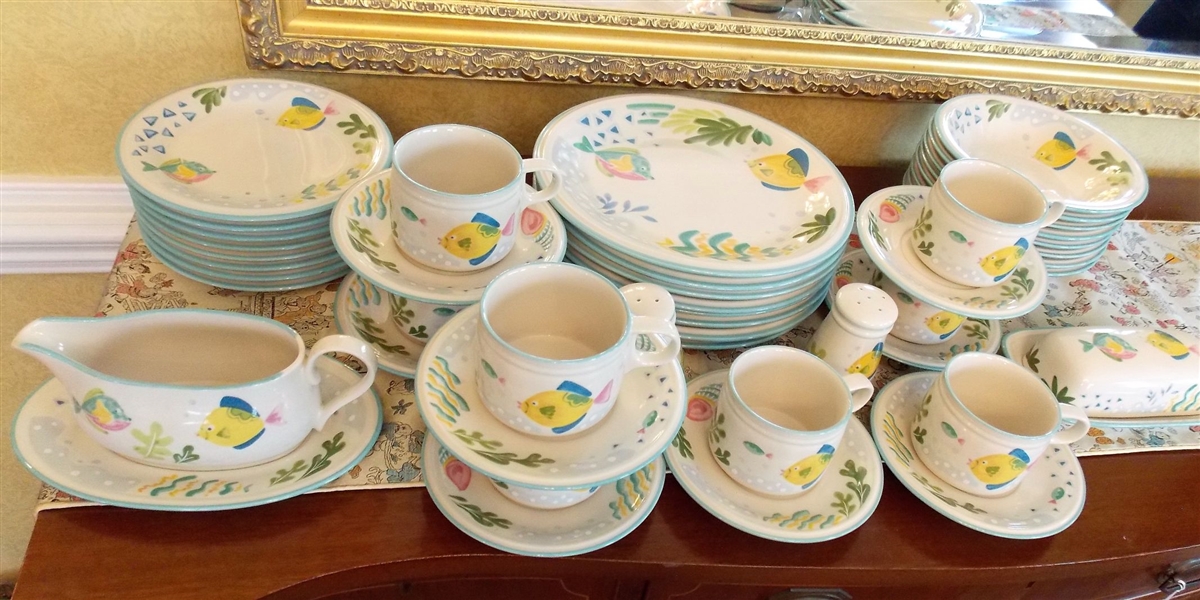 43 Piece Set of Studio Nova "Barrier Reef"  Fish China - including Butter Dish and Salt and Peppers 